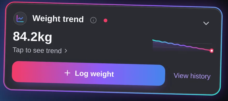 Weight trend card with a Log weight button